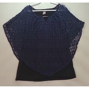 Vtg Cocomo Womens Top sz 2X Navy Black Lace Overlay Short Sleeve‎ Tank Lined